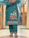 Sea Green Muslin Embroidered Straight Suit Set with Organza-Style Dupatta