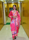 Rani Pink Muslin Embroidered Straight Suit Set with Printed Dupatta