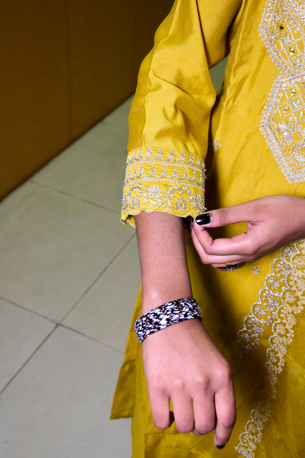 Sunlit Yellow Muslin Embroidered Suit Set with Sheer Dupatta