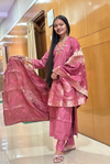 Rose Plum Embroidered Vatican Suit Set with Zari-Weave Dupatta