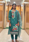 Sea Green Muslin Embroidered Straight Suit Set with Organza-Style Dupatta