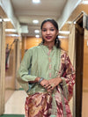 Olive Bloom Mul Chanderi Suit Set with Artistic Floral Patchwork & Printed Dupatta