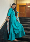 Turquoise Blue Muslin Embroidered Straight Suit Set with Printed Dupatta
