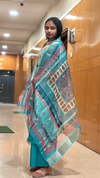 Turquoise Blue Muslin Embroidered Straight Suit Set with Printed Dupatta