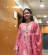 Blush Pink Mul Chanderi Embroidered Suit Set with Matching Dupatta