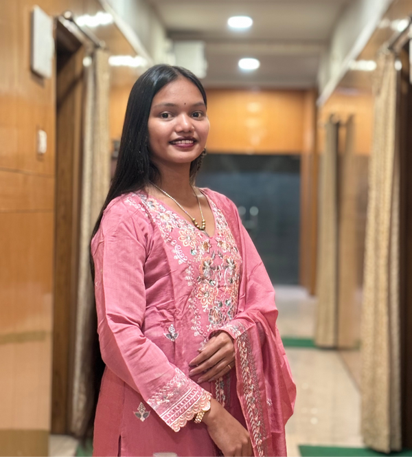 Blush Pink Mul Chanderi Embroidered Suit Set with Matching Dupatta