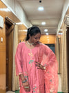 Blush Pink Muslin Embroidered Suit Set with Sheer Handwork Dupatta