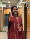 Deep Maroon Cotton Embroidered Kurta Set with Matching Dupatta