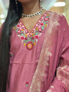 Rose Plum Embroidered Vatican Suit Set with Zari-Weave Dupatta