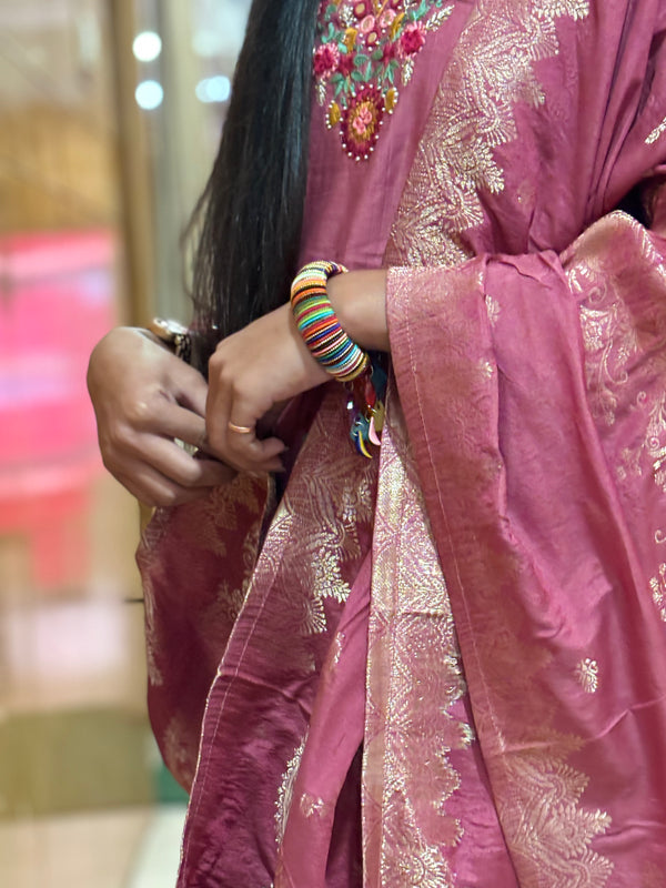 Rose Plum Embroidered Vatican Suit Set with Zari-Weave Dupatta
