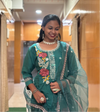 Sea Green Muslin Embroidered Straight Suit Set with Organza-Style Dupatta