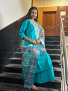 Turquoise Blue Muslin Embroidered Straight Suit Set with Printed Dupatta