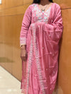 Blush Pink Mul Chanderi Embroidered Suit Set with Matching Dupatta