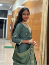Teal Green Vatican Embroidered Straight Suit Set with Woven Banarasi-Style Dupatta