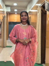 Blush Pink Muslin Embroidered Suit Set with Sheer Handwork Dupatta