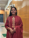 Deep Maroon Cotton Embroidered Kurta Set with Matching Dupatta