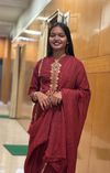 Deep Maroon Cotton Embroidered Kurta Set with Matching Dupatta